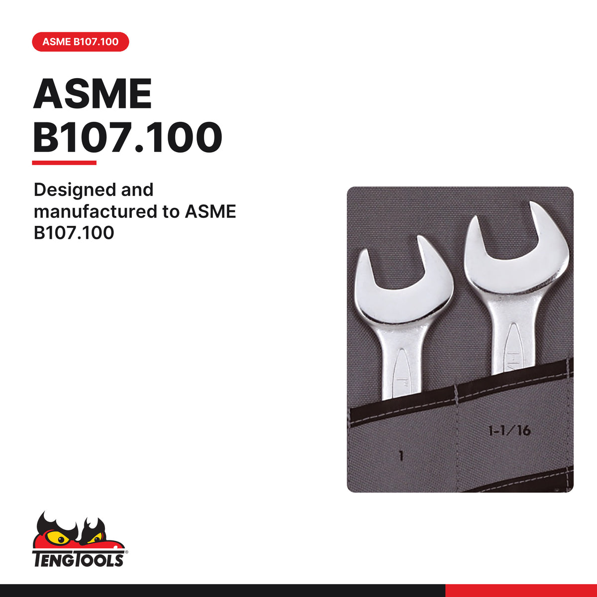 Teng Tools 6507AF Combination Spanner Set 13/16"-1 1/4" Tool Roll 7, designed and manufactured to ASME B107.100