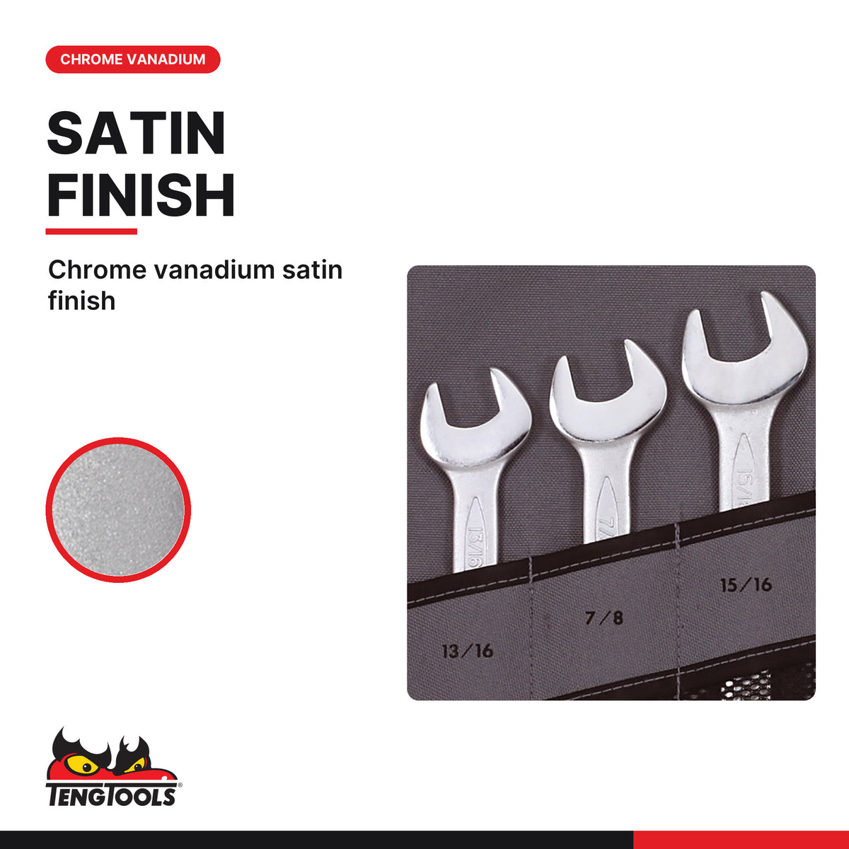 Teng Tools 6507AF Combination Spanner Set 13/16"-1 1/4" Tool Roll 7, chrome vanadium satin finish
