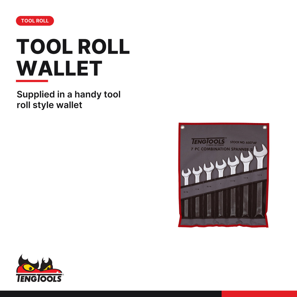 Teng Tools 6507AF Combination Spanner Set 13/16"-1 1/4" Tool Roll 7, supplied in a handy tool roll style wallet