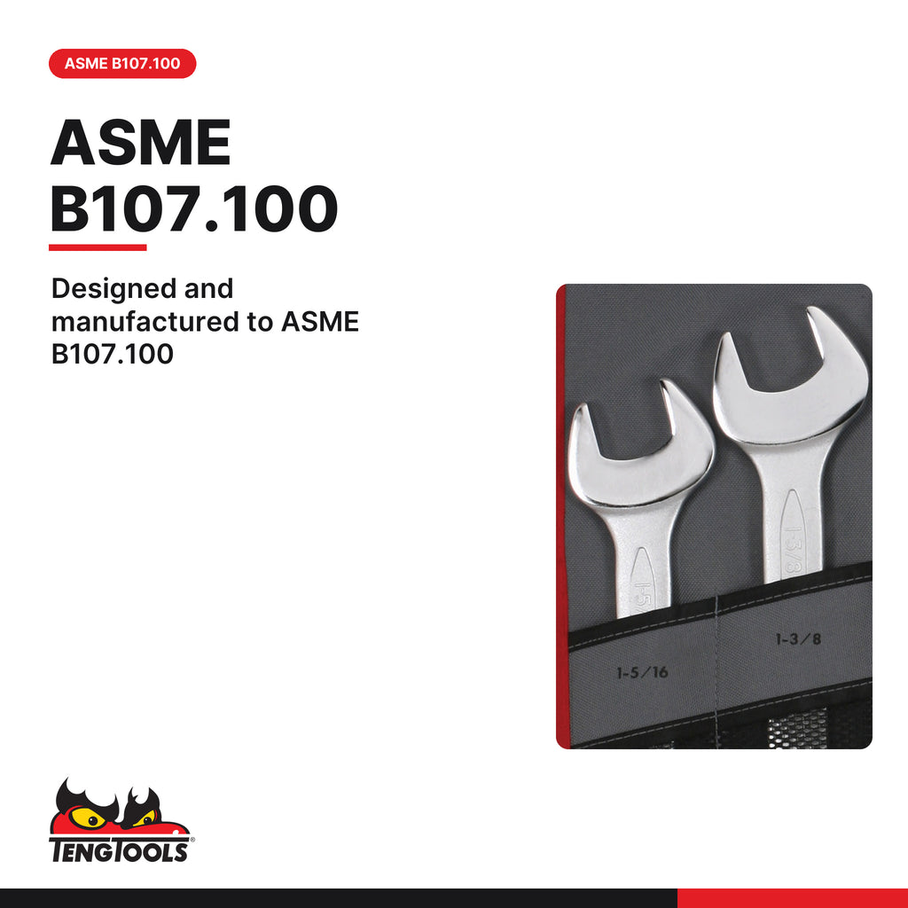 Teng Tools 6507JAF Combination Spanner Set 1 5/16"-1 7/8" Tool Roll 7, designed and manufactured to ASME B107.100