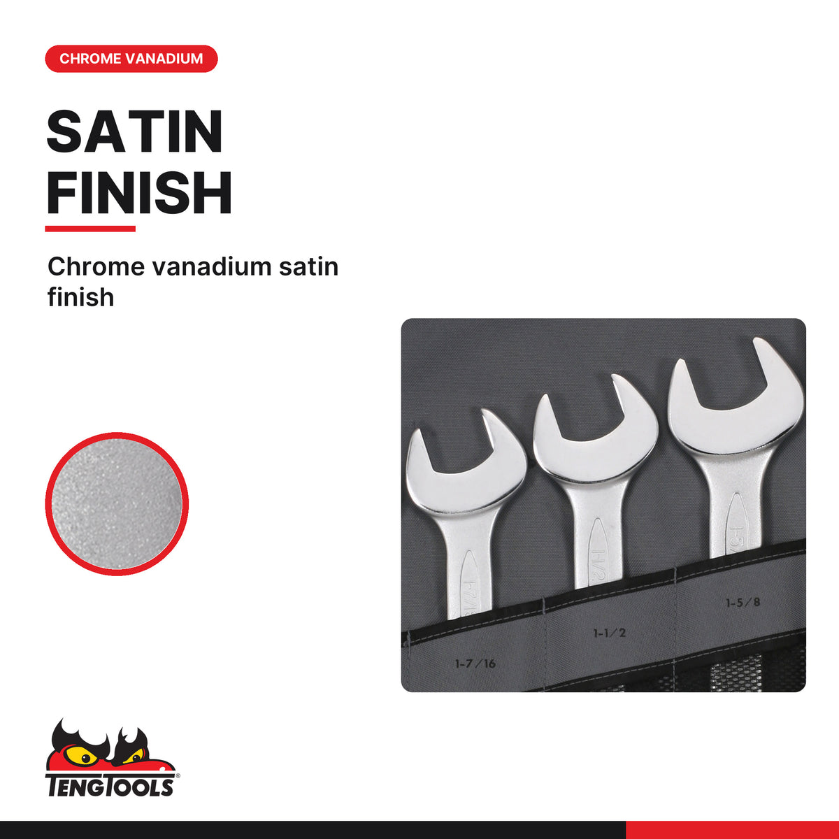 Teng Tools 6507JAF Combination Spanner Set 1 5/16"-1 7/8" Tool Roll 7, chrome vanadium satin finish