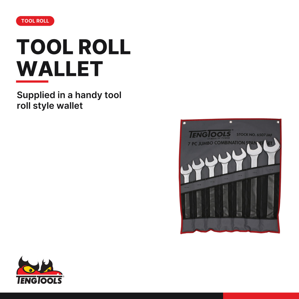Teng Tools 6507JAF Combination Spanner Set 1 5/16"-1 7/8" Tool Roll 7, supplied in a handy tool roll style wallet