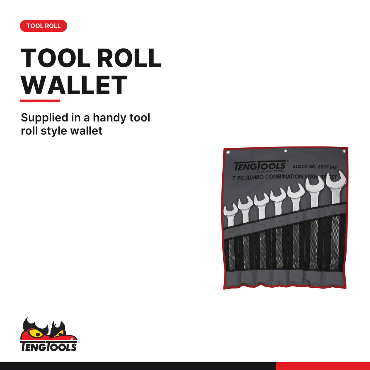 Teng Tools 6507JAF Combination Spanner Set 1 5/16"-1 7/8" Tool Roll 7, supplied in a handy tool roll style wallet