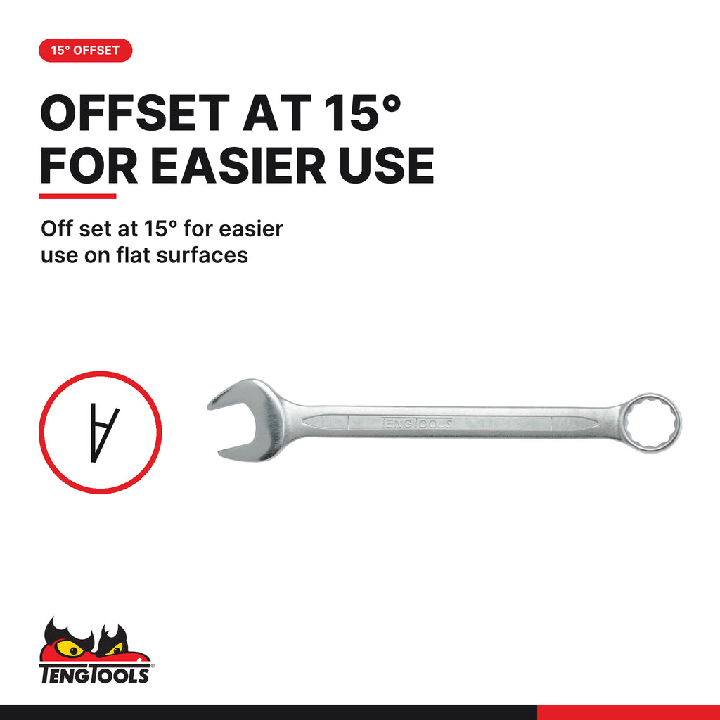 Teng Tools 6507JMM Combination Spanner Set 33-50 mm Tool Roll 7 Pieces, off set at 15° for easier use on flat surfaces