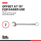 Teng Tools 6507JMM Combination Spanner Set 33-50 mm Tool Roll 7 Pieces, off set at 15° for easier use on flat surfaces
