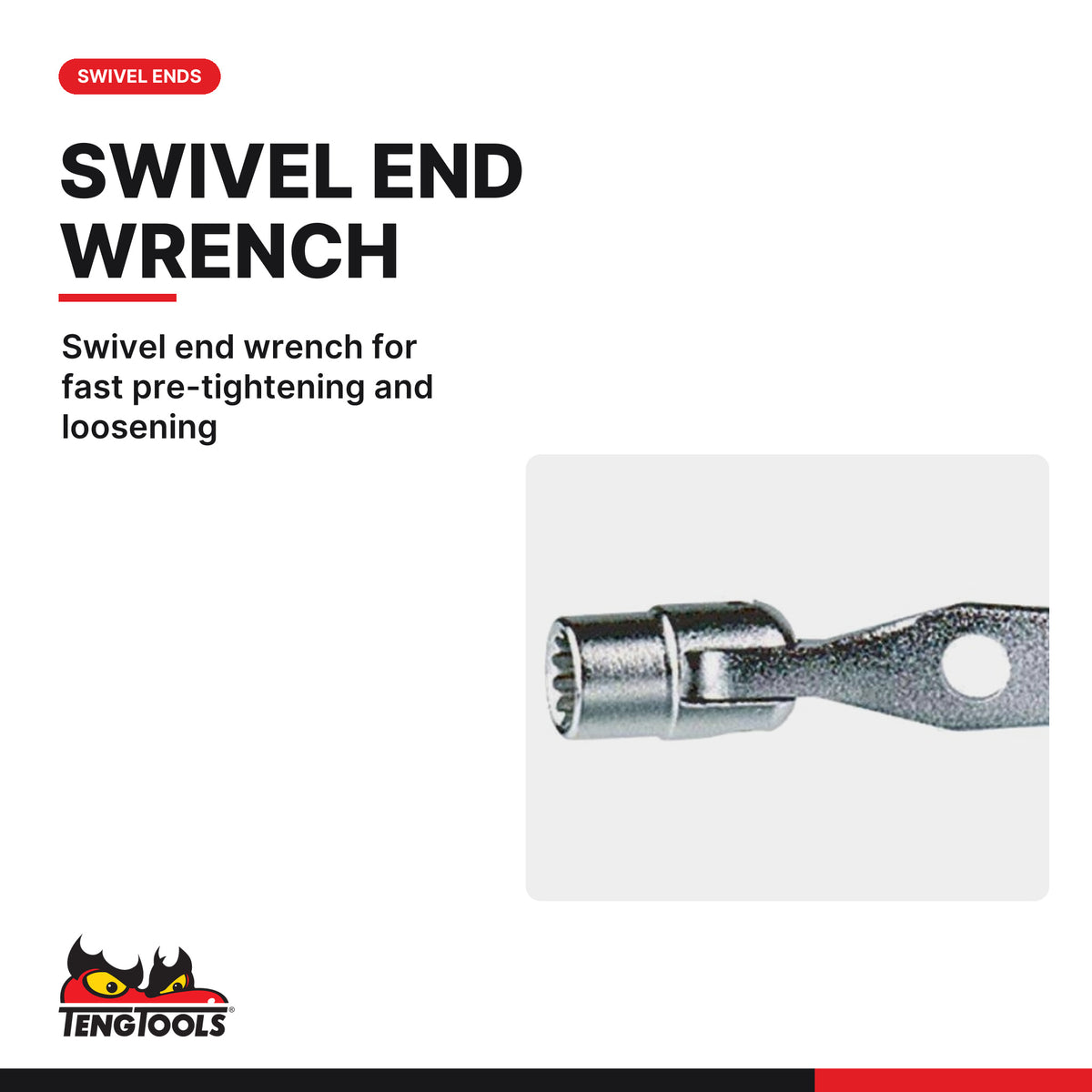 Teng Tools 650809 Double Flex Wrench Metric 8 × 9 mm, swivel end wrench for fast pre-tightening and loosening