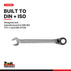 Teng Tools 6508RMM Ratcheting Combination Spanner Set R Tool Roll 8, designed and manufactured to DIN ISO 1711-1 and DIN