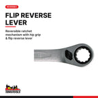 Teng Tools 6508RMM Ratcheting Combination Spanner Set R Tool Roll 8, reversible ratchet mechanism with hip grip & flip