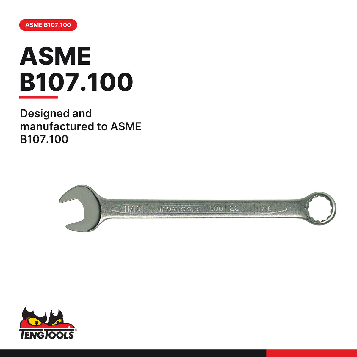 Teng Tools 6509AF Combination Spanner Set 1/4"-3/4" Tool Roll 9 Pieces, designed and manufactured to ASME B107.100