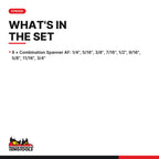 Teng Tools 6509AF Combination Spanner Set 1/4"-3/4" Tool Roll 9 Pieces, what's in the set