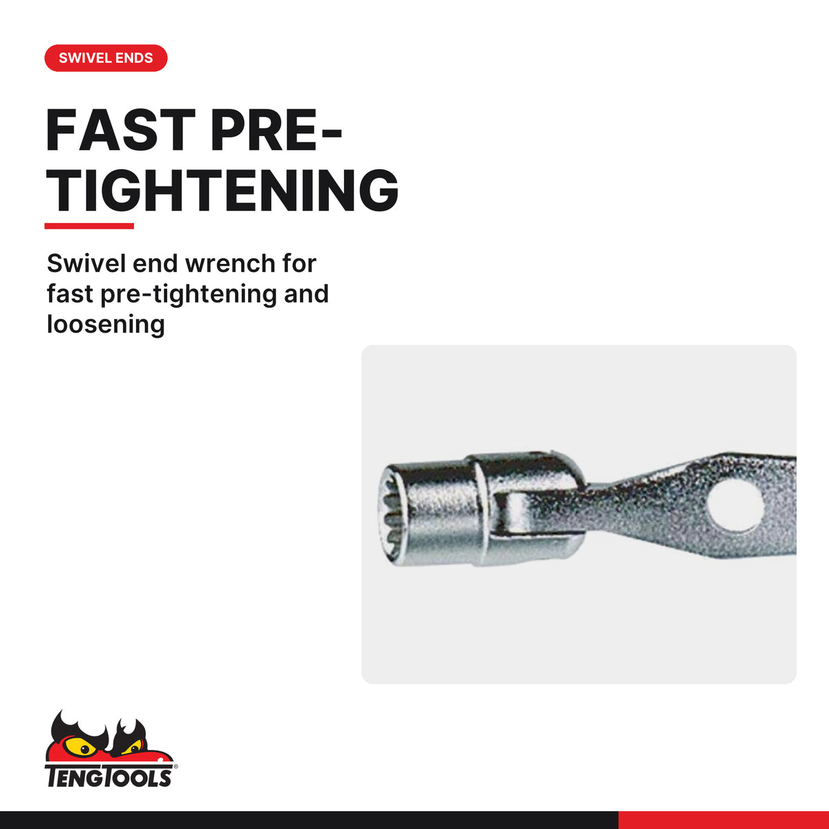 Teng Tools 651013 Double Flex Wrench Metric 10 × 13 mm, swivel end wrench for fast pre-tightening and loosening