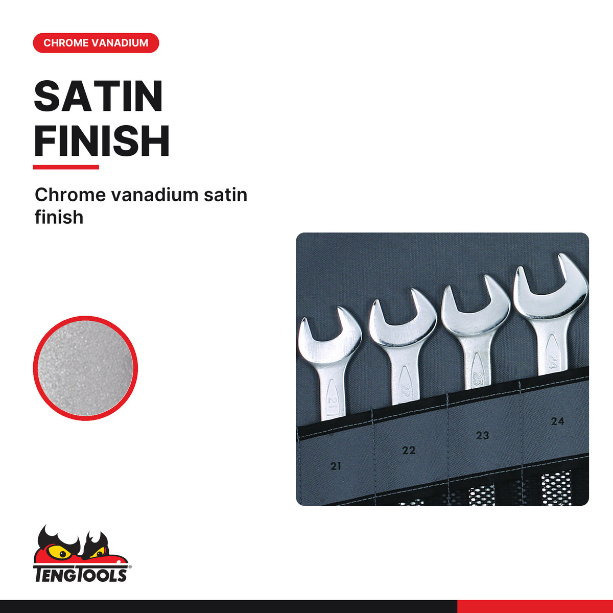 Teng Tools 6512MM Combination Spanner Set 20-32 mm Tool Roll 12 Pieces, chrome vanadium satin finish