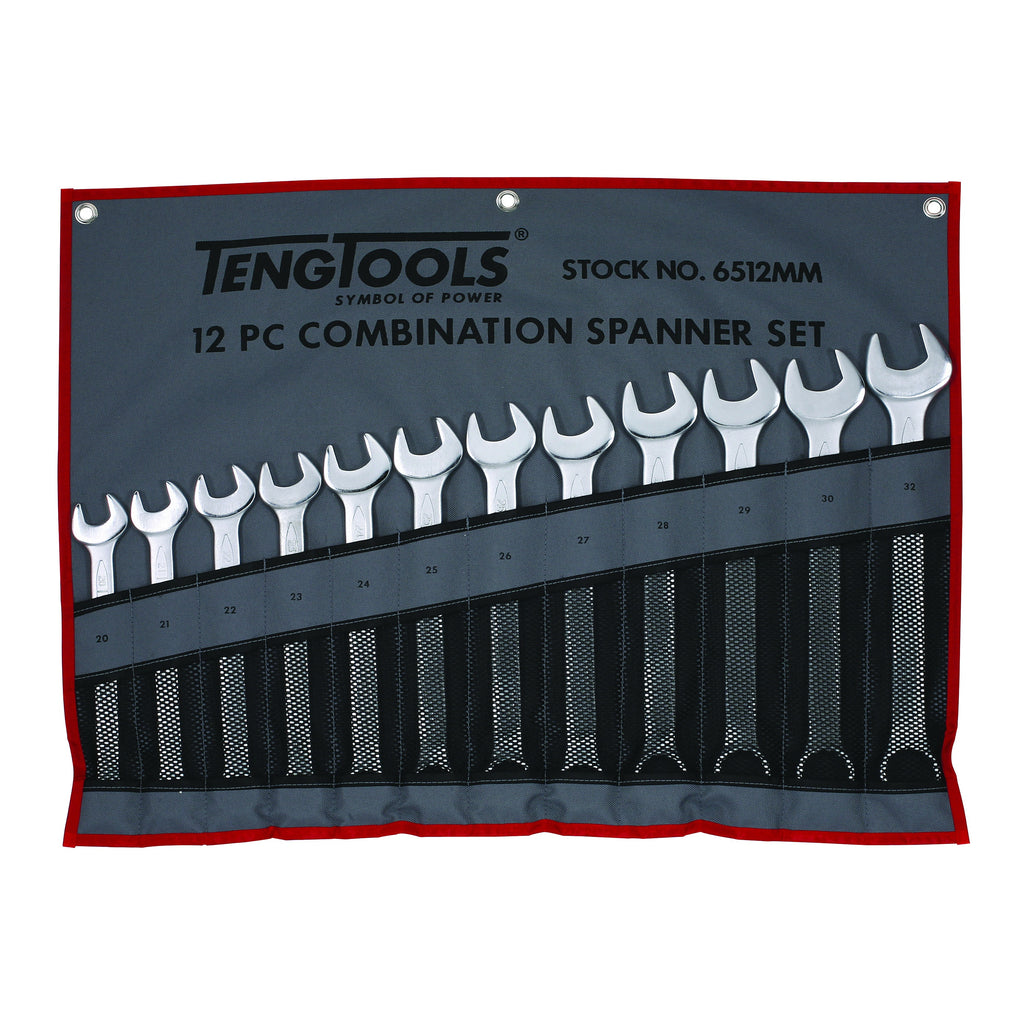Teng Tools 6512MM Combination Spanner Set 20-32 mm Tool Roll 12 Pieces on a white background