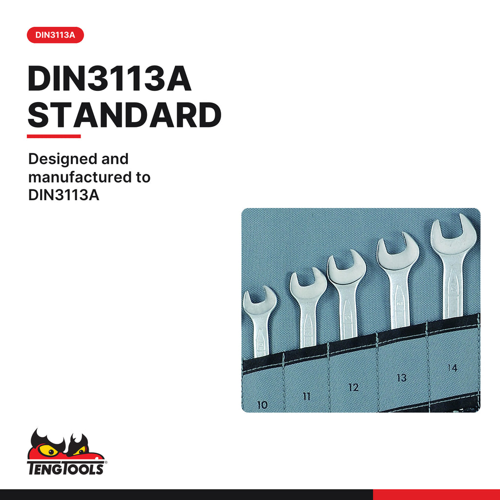 Teng Tools 6517MM Combination Spanner Set 6-22 mm Tool Roll 17 Pieces, designed and manufactured to DIN3113A