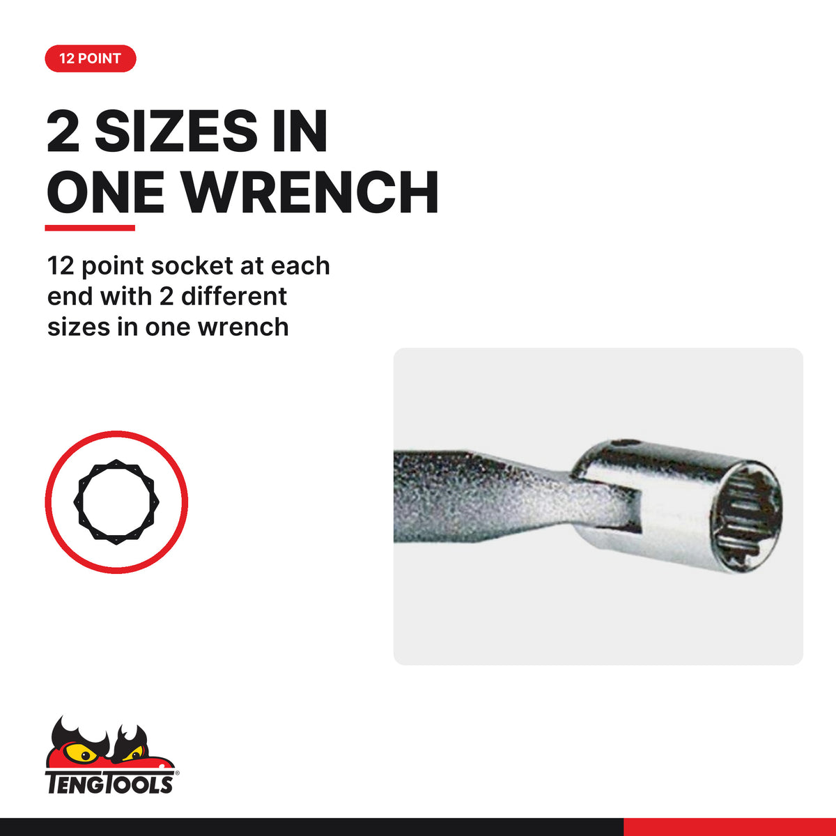 Teng Tools 651819 Double Flex Wrench Metric 18 × 19 mm, 12 point socket at each end with 2 different sizes in one wrench