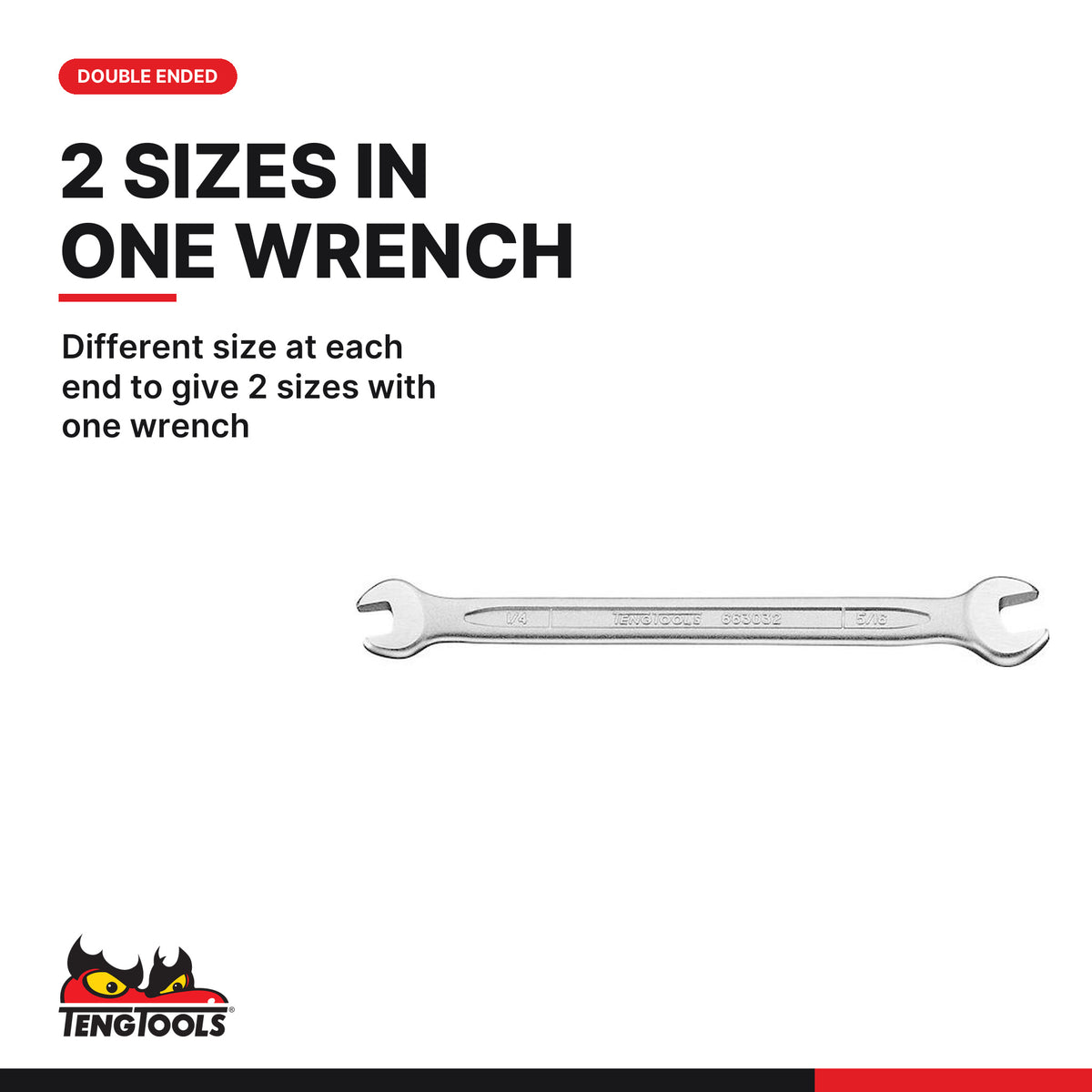 Teng Tools 664244 Double Open Ended Wrench SAE 5/8 × 3/4 in, different size at each end to give 2 sizes with one wrench