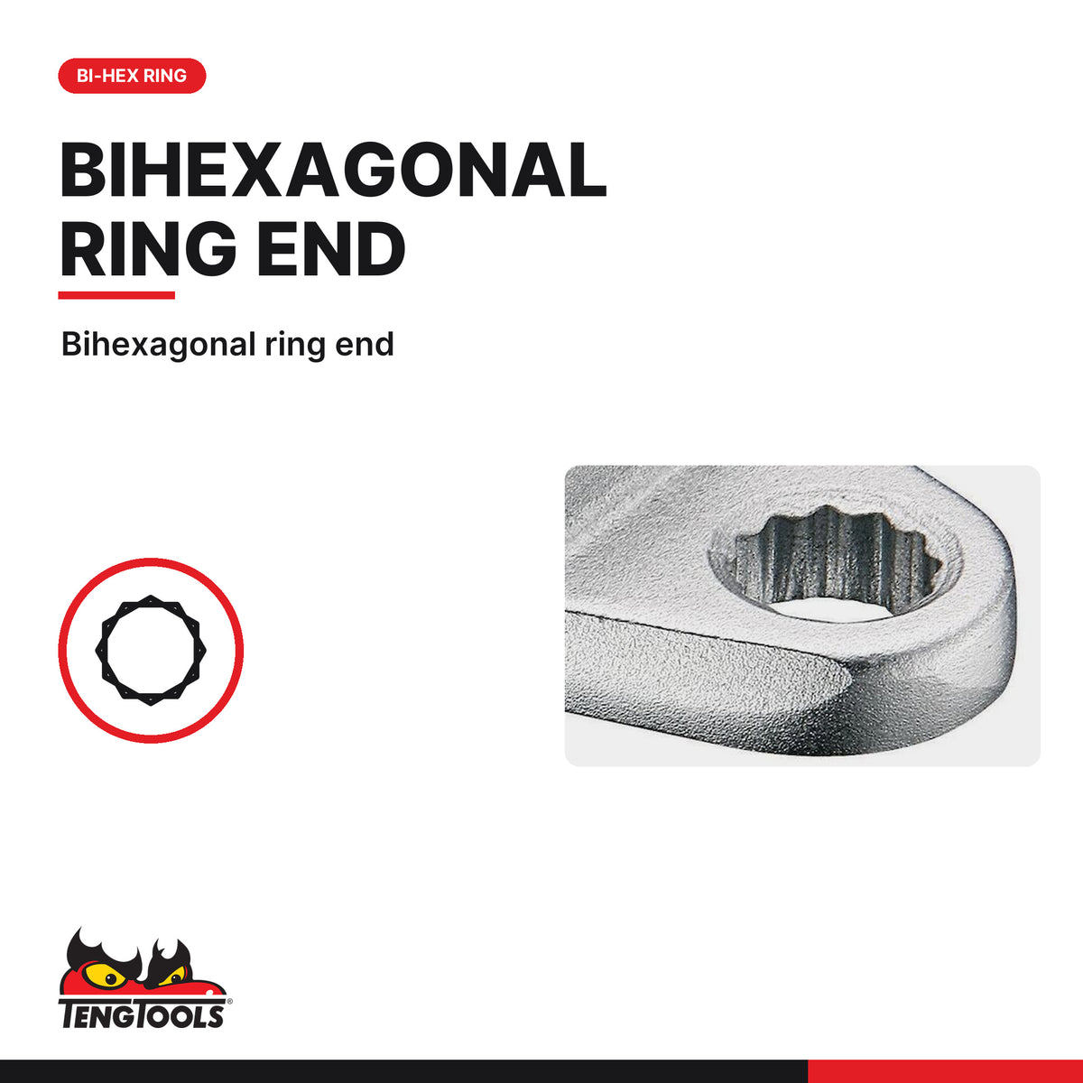 Teng Tools 690714 Ring Ended Insert Spanner 9 x 12mm, 14mm, bihexagonal ring end