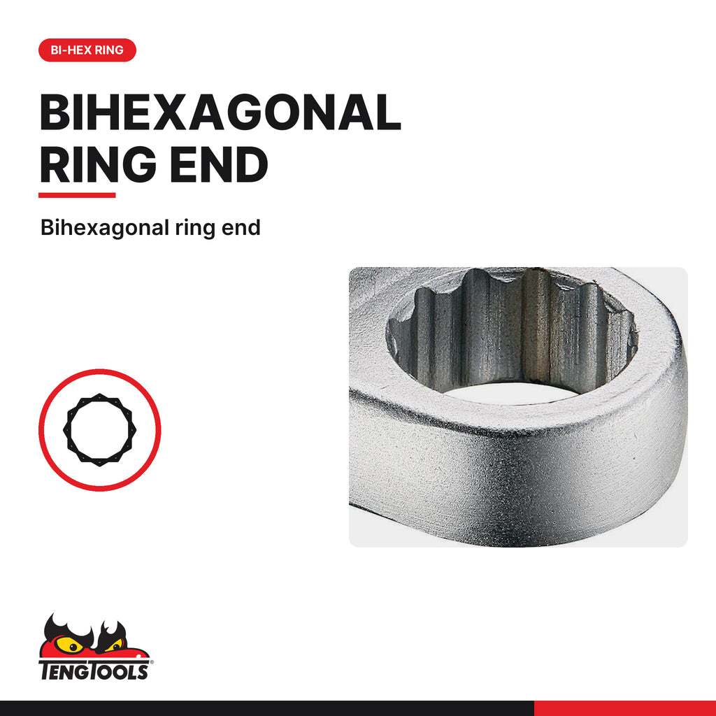 Teng Tools 690846 Ring Ended Insert Spanner 14 x 18mm, 46mm, bihexagonal ring end
