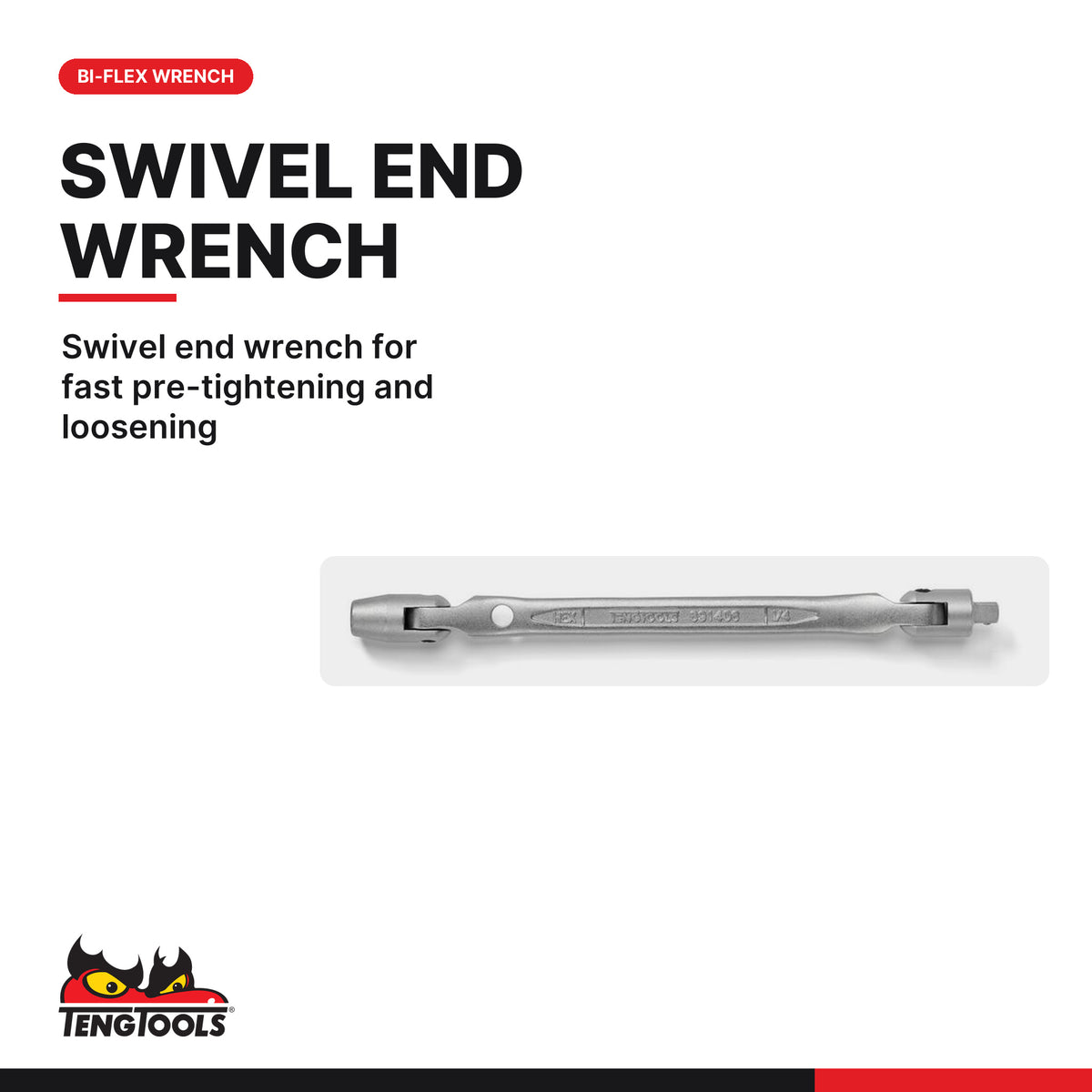 Teng Tools 691406 1/4 x 1/4 Inch Hex Drive Bi-Flex Wrench, swivel end wrench for fast pre-tightening and loosening