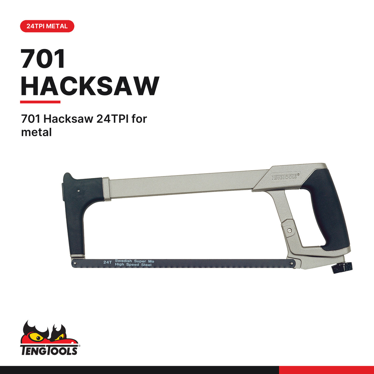 Teng Tools 700-PRO5 3-Piece 24 TPI Hand Saw for Metal and Utility Knife, 701 Hacksaw 24TPI for metal