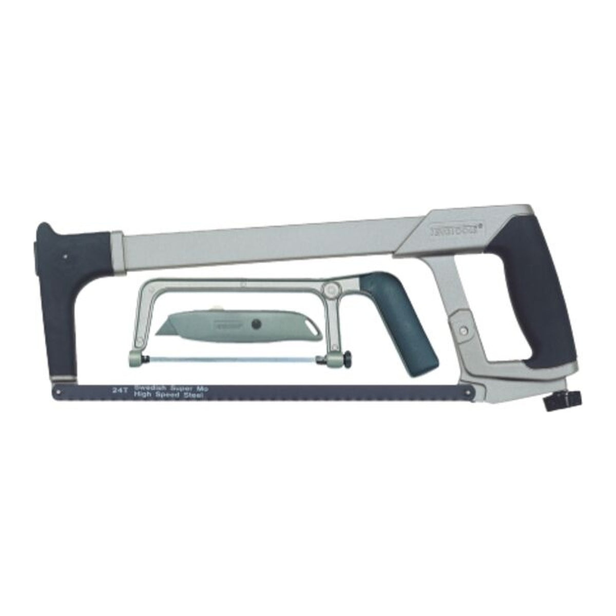 Teng Tools 700-PRO5 3-Piece 24 TPI Hand Saw for Metal and Utility Knife on a white background