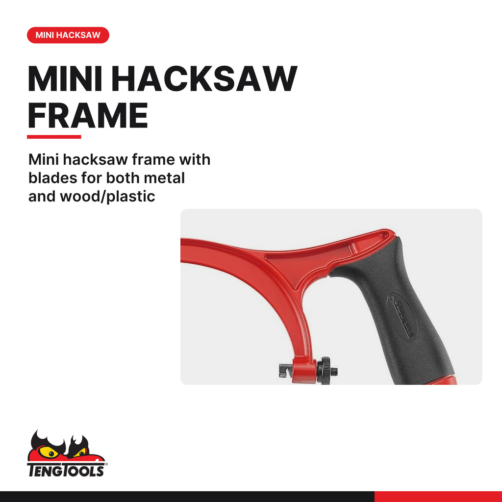 Teng Tools 705A Mini Saw, mini hacksaw frame with blades for both metal and wood/plastic