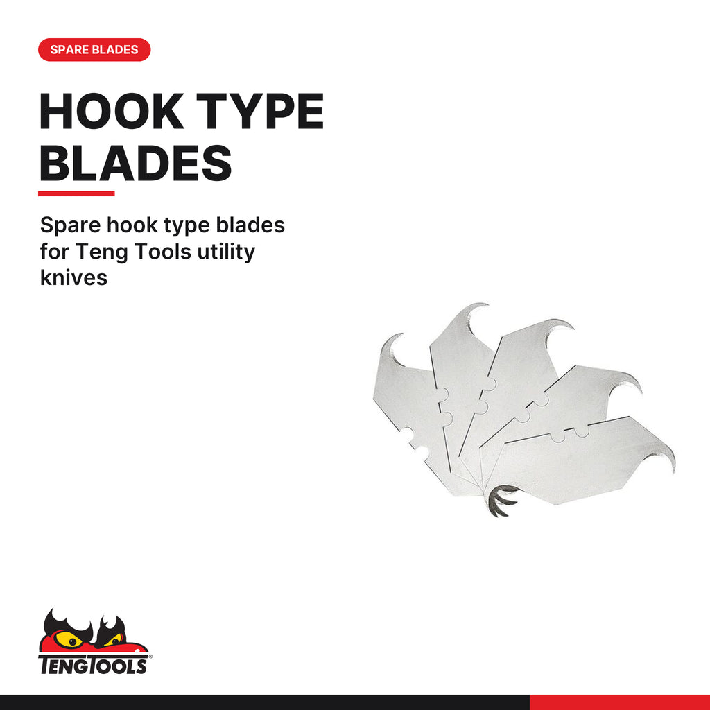 Teng Tools 710-10H Replacement Hook Blades Utility Knife 10 Pieces, spare hook type blades for Teng Tools utility knives