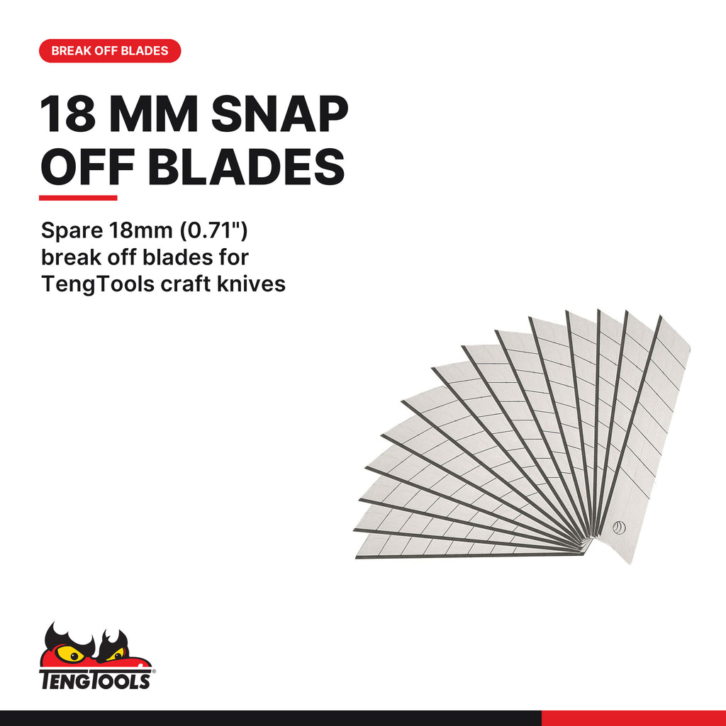 Teng Tools 710F-10 18 mm Snap Off Replacement Blades for Utility Knife, spare 18mm (0.71") break off blades for TengTools