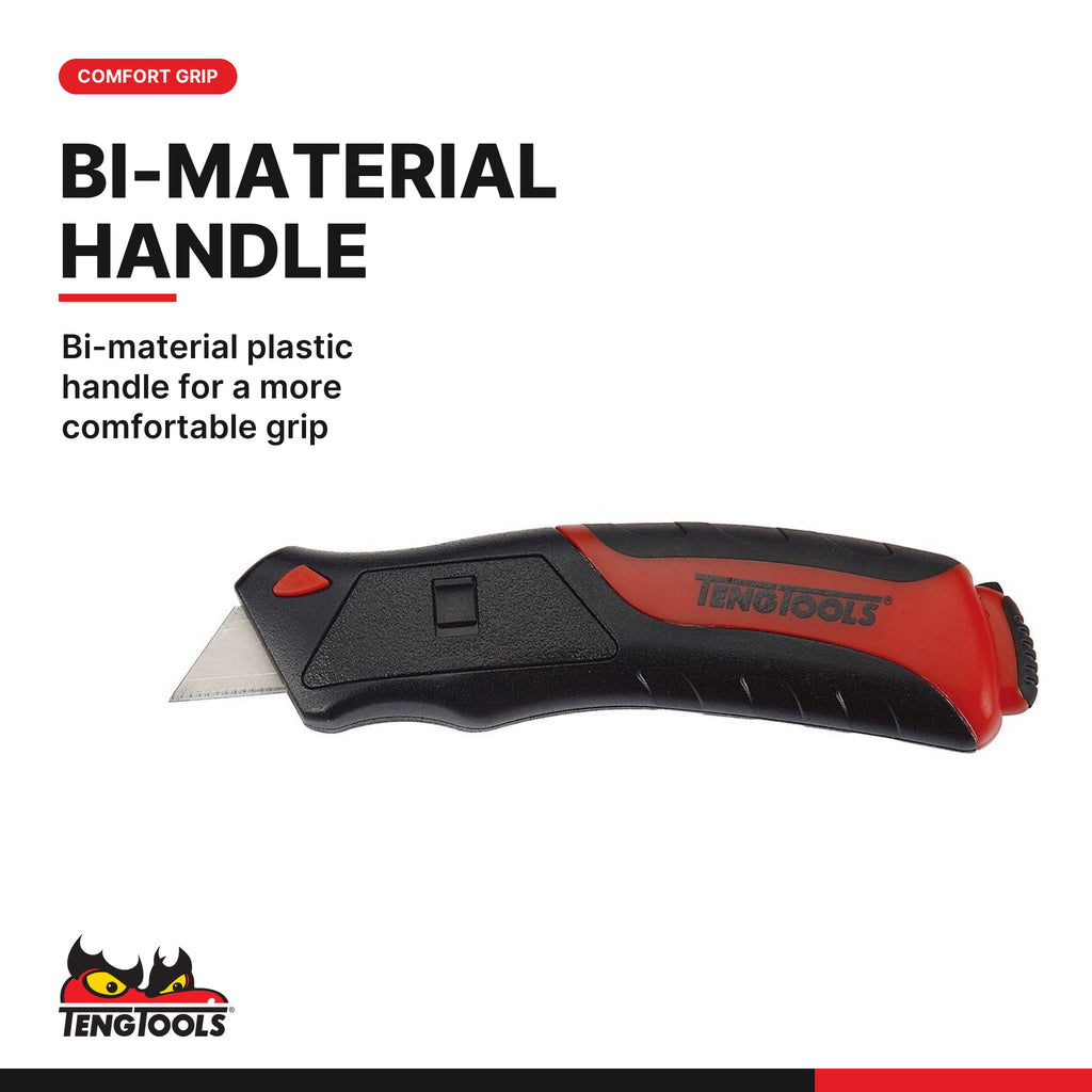 Teng Tools 711 Auto Load Safety Utility Knife, bi-material plastic handle for a more comfortable grip