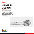 Teng Tools 800608 8-19 mm Anti-Slip Metric Combination Wrench, tengTools hip grip design on the ring and open end for