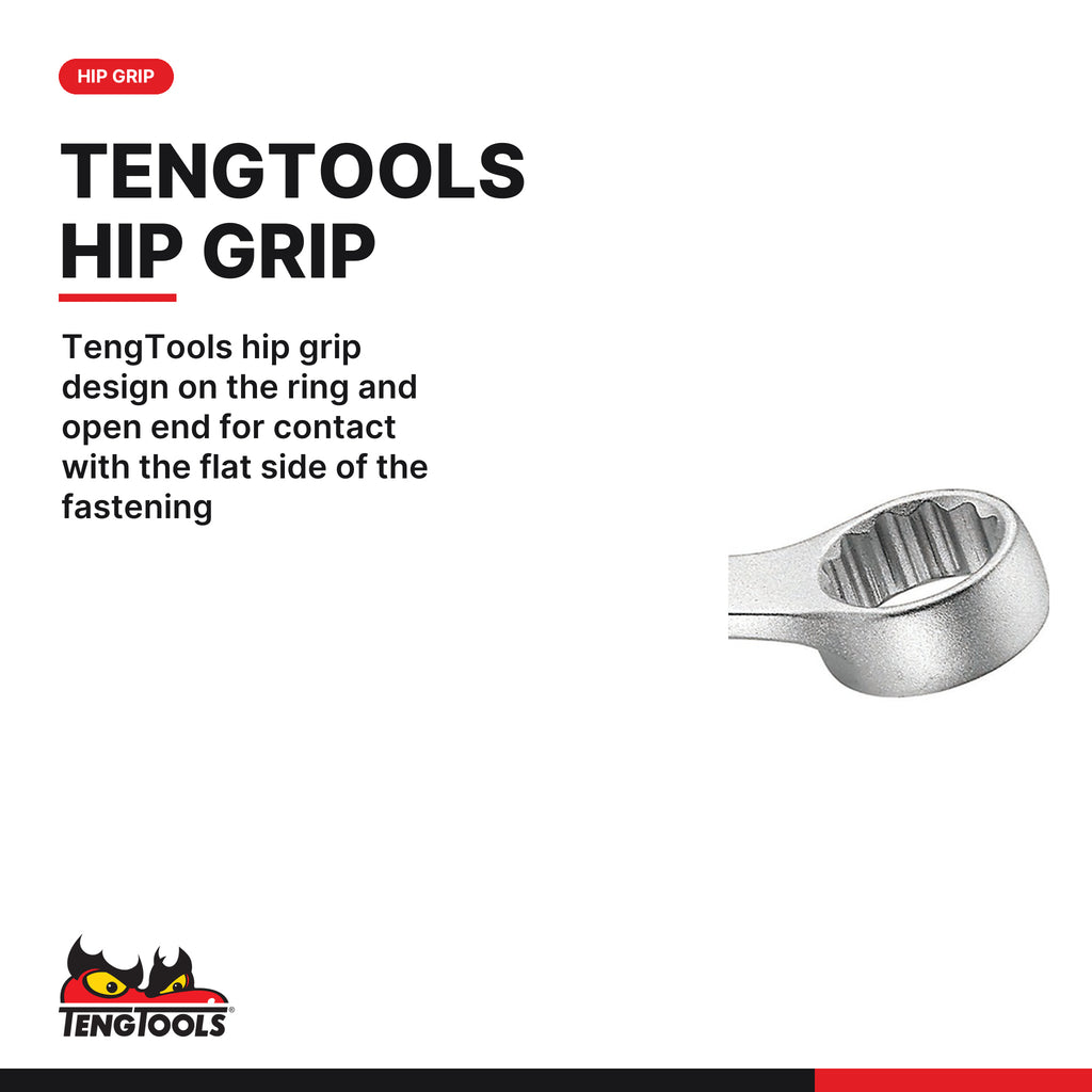Teng Tools 8512MM Combination Spanner Set Anti Slip Tool Roll 12 Pieces, tengTools hip grip design on the ring and open end