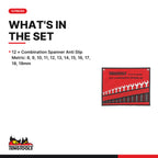 Teng Tools 8512MM Combination Spanner Set Anti Slip Tool Roll 12 Pieces, what's in the set