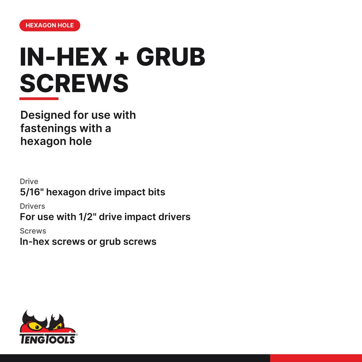 Teng Tools 910504 4-10 mm Impact Hex Bit, designed for use with fastenings with a hexagon hole