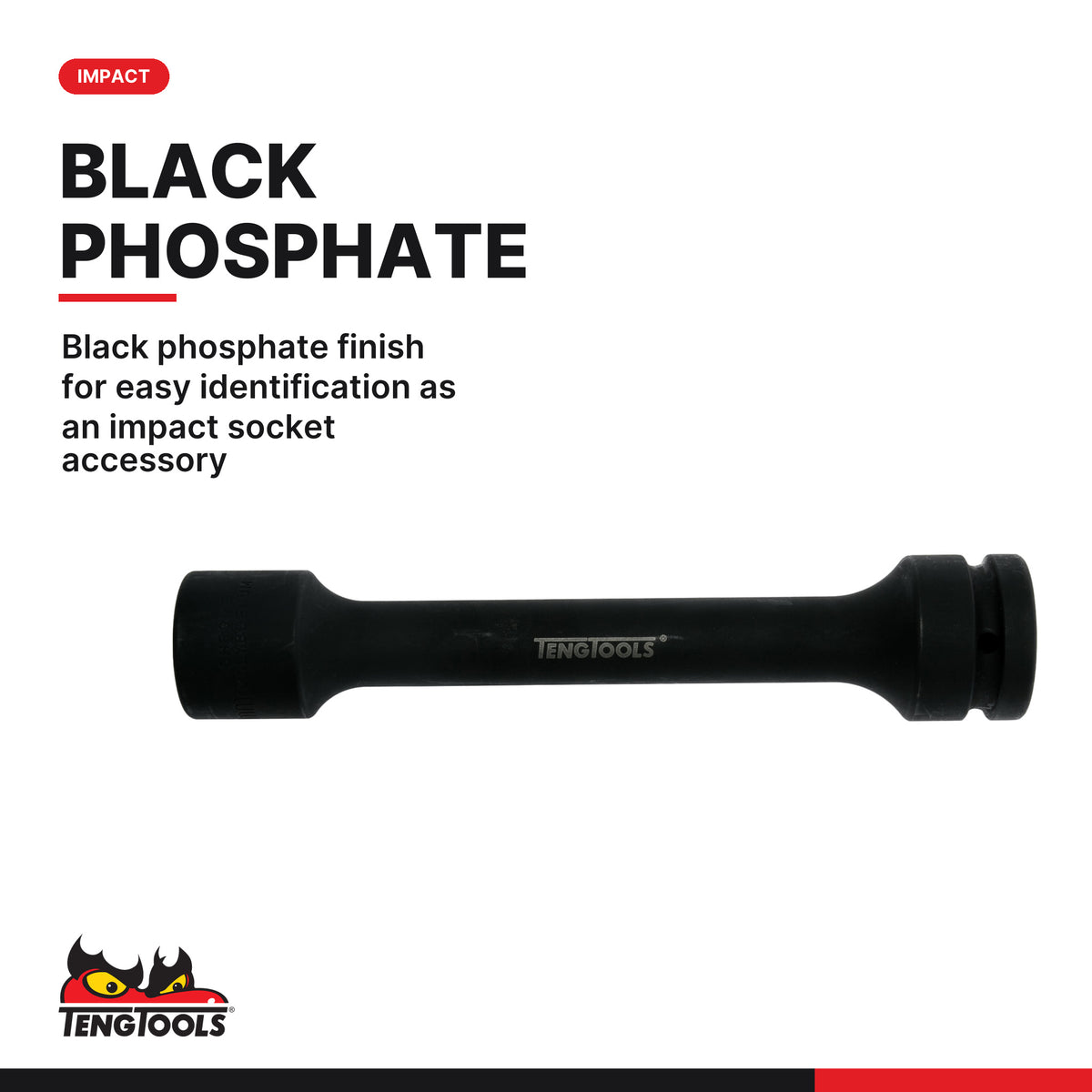 Teng Tools 910732 1 in Drive 32 mm 6 Point Extra Long Deep Impact Socket, black phosphate finish for easy identification as a