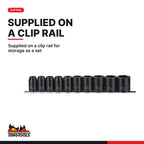 Teng Tools 9121 1/2" Impact Socket Clip Rail Set ANSI 10 Pieces, supplied on a clip rail for storage as a set