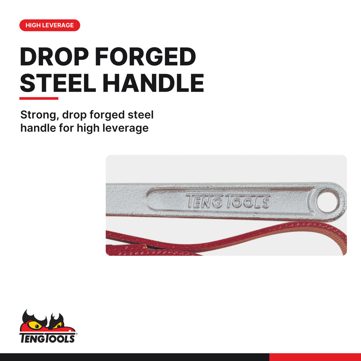 Teng Tools 9123 Oil Filter Removal Strap Tool 160 mm Capacity 230 mm, strong, drop forged steel handle for high leverage