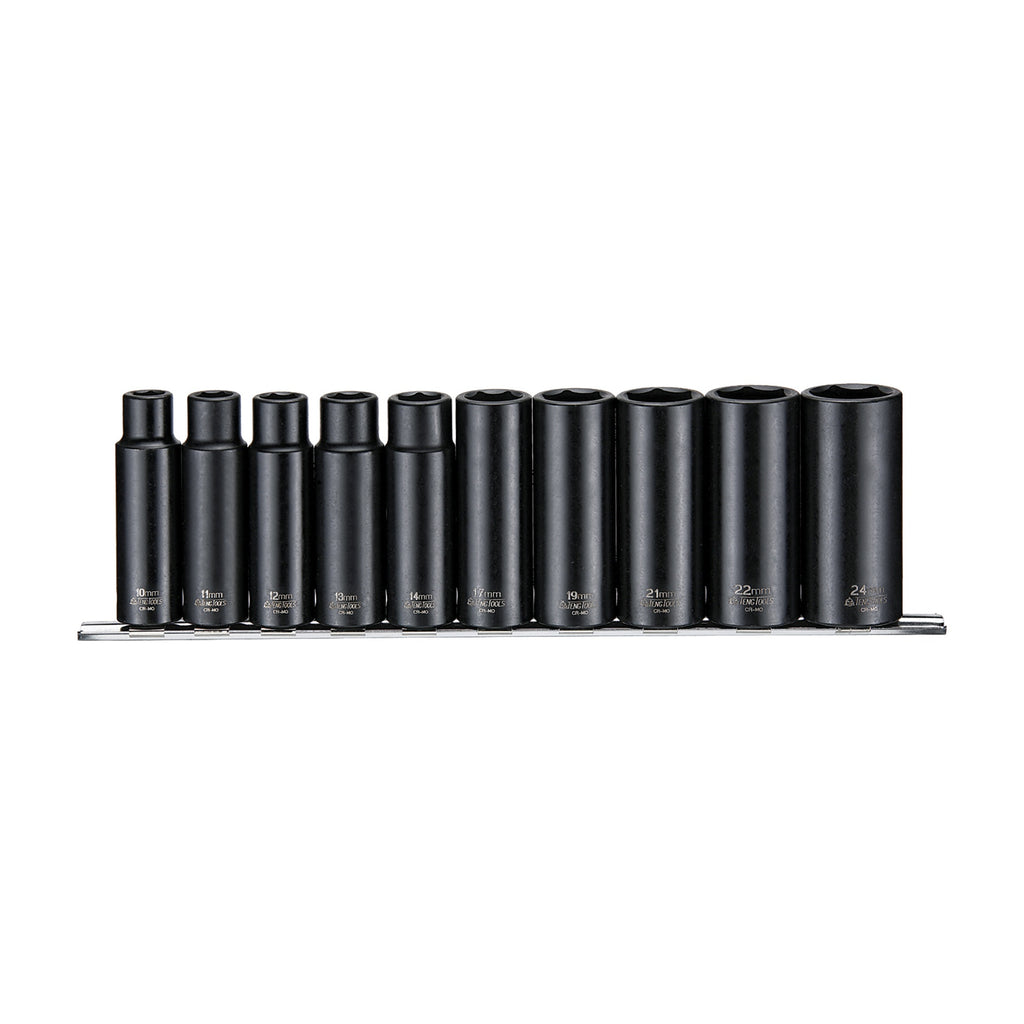 Teng Tools 9126 1/2" Deep Impact Socket Clip Rail Set ANSI 10 Pieces on a white background