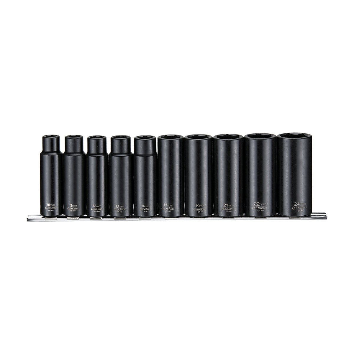 Teng Tools 9126 1/2" Deep Impact Socket Clip Rail Set ANSI 10 Pieces on a white background