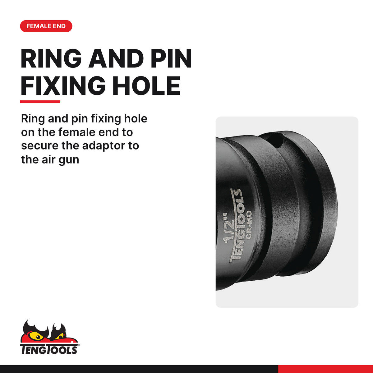 Teng Tools 920030AN 1/2 Inch Drive ANSI Chrome Molybdenum Impact, ring and pin fixing hole on the female end to secure the