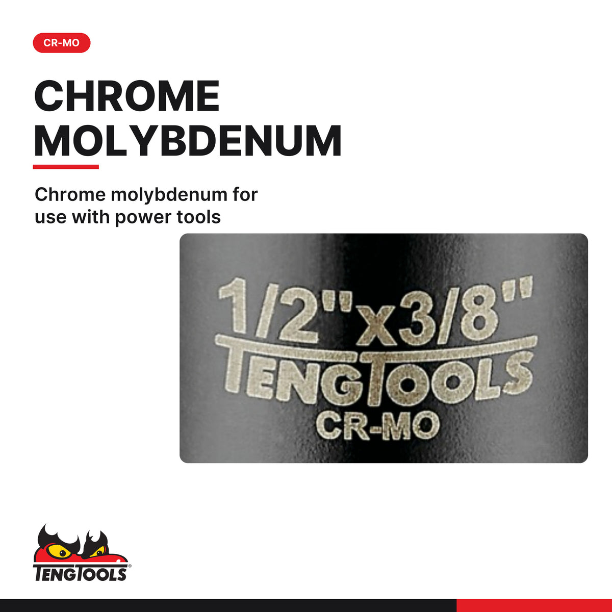 Teng Tools 920036N 1/2 Inch Female To 3/8 Inch Male DIN Chrome, chrome molybdenum for use with power tools