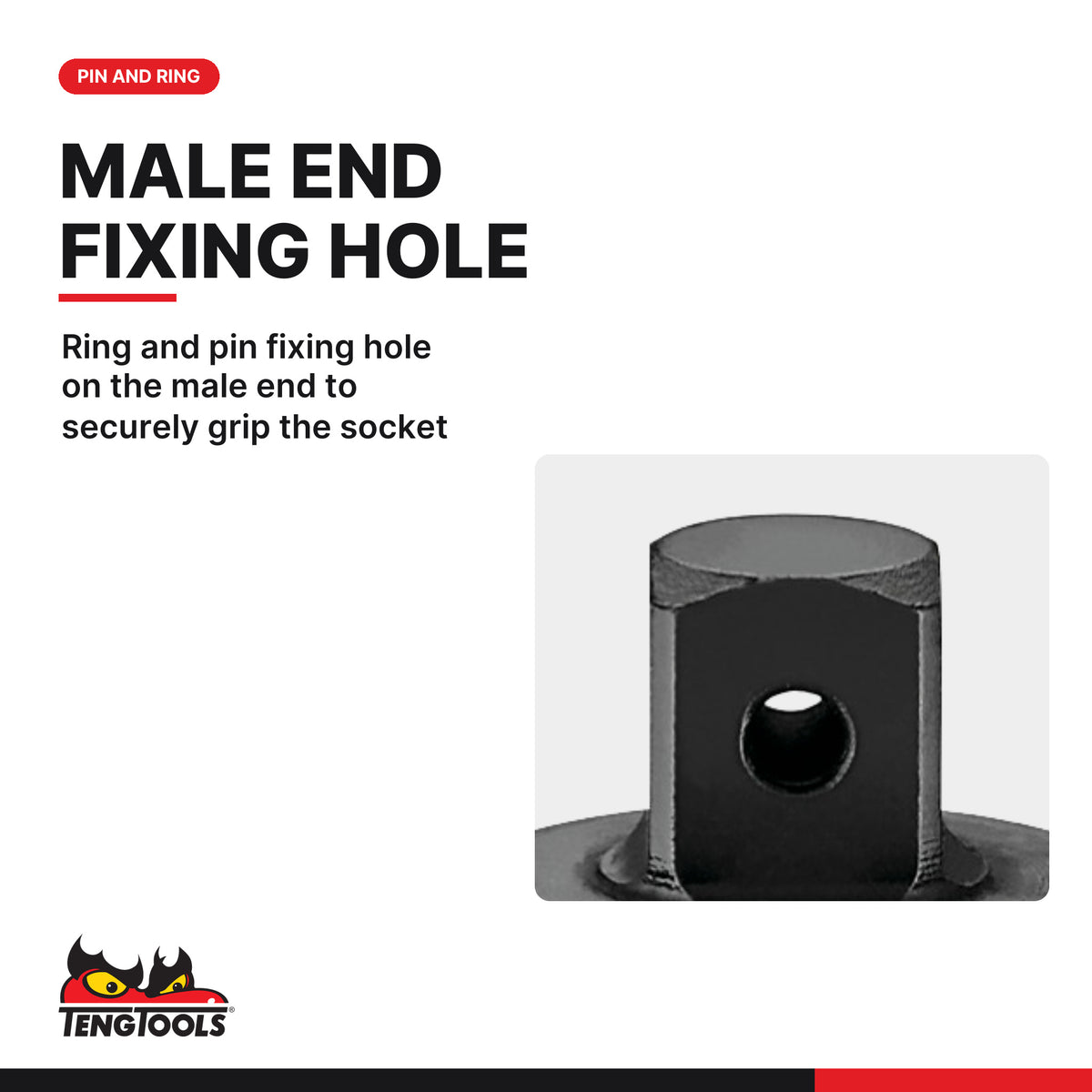 Teng Tools 920036N 1/2 Inch Female To 3/8 Inch Male DIN Chrome, ring and pin fixing hole on the male end to securely grip