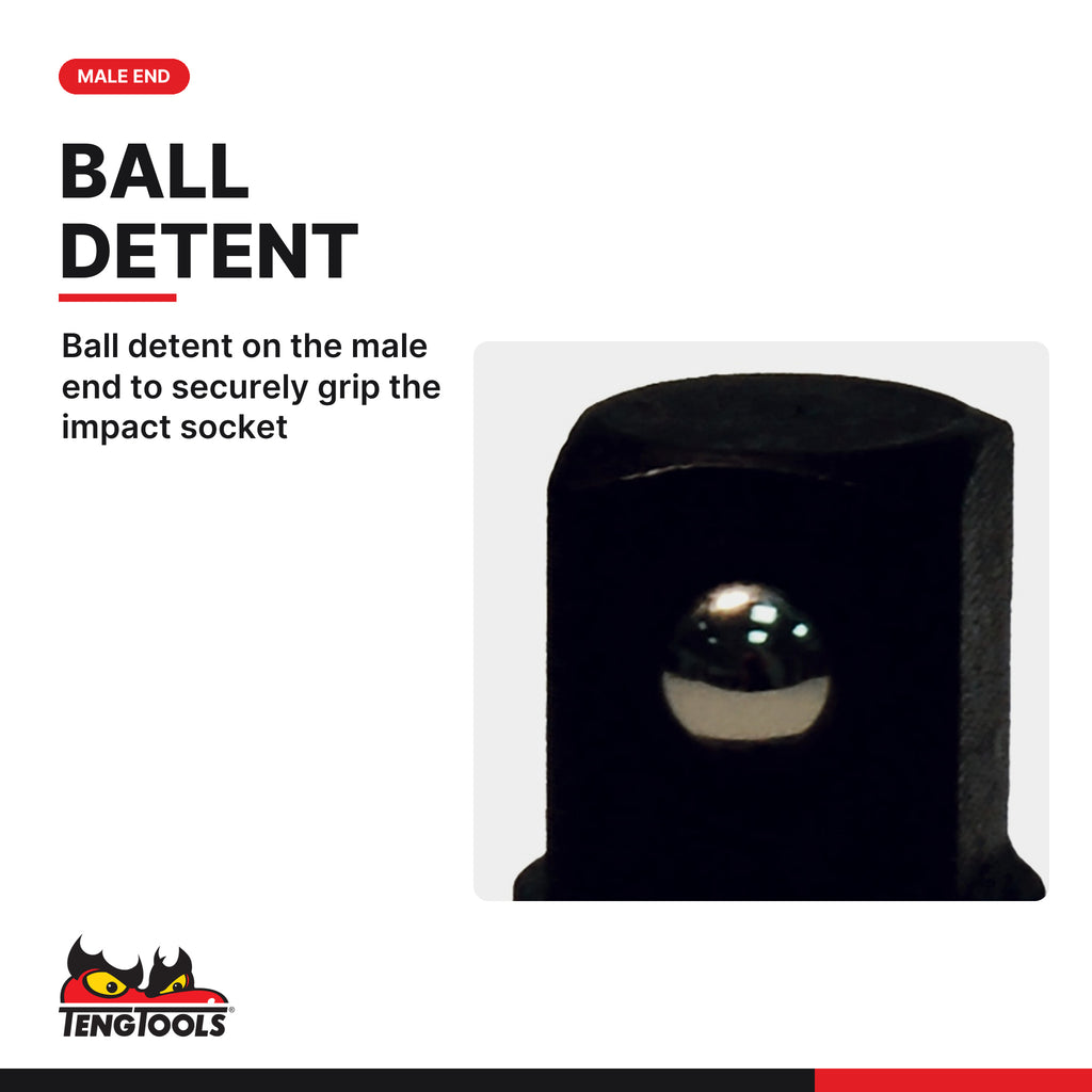 Teng Tools 920037AN Impact Step Up Adaptor, ball detent on the male end to securely grip the impact socket