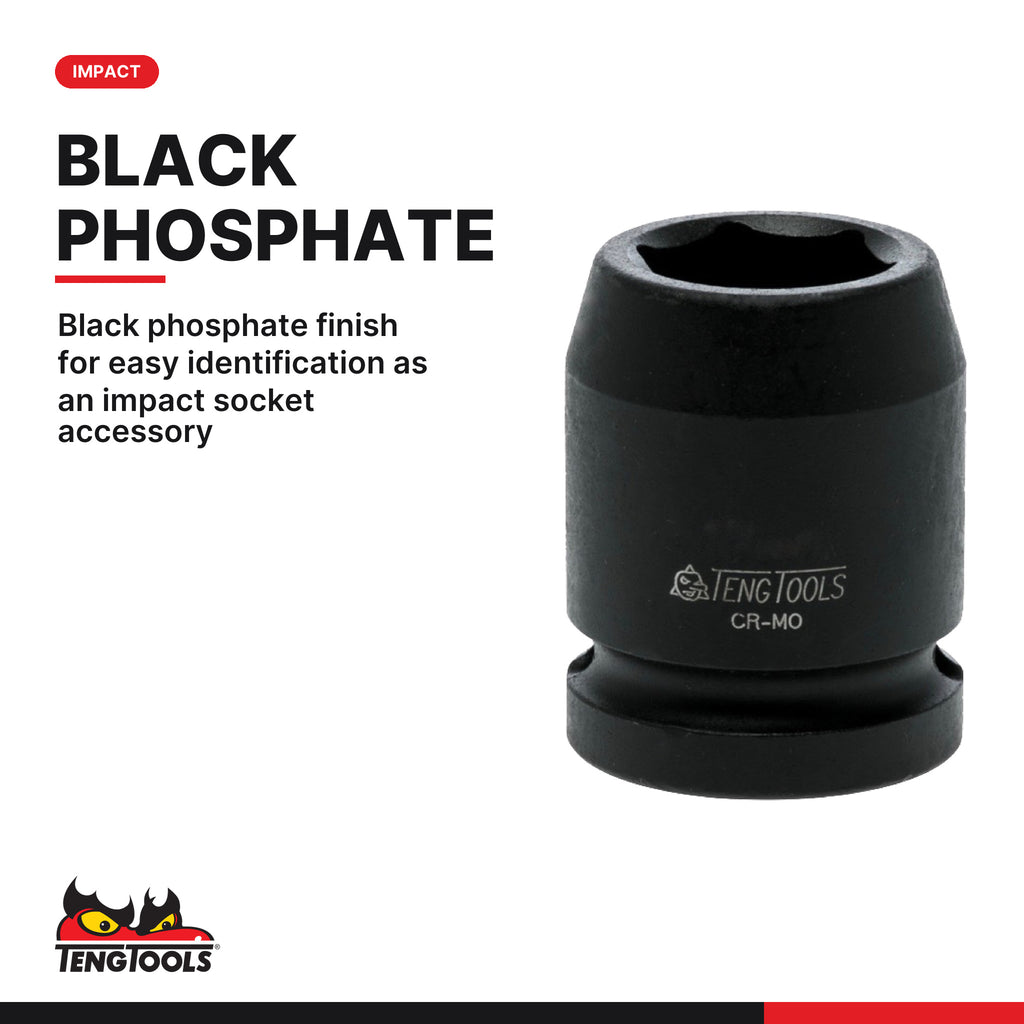 Teng Tools 920116-C 1/2 Inch SAE Impact Rated Socket, black phosphate finish for easy identification as an impact socket acce