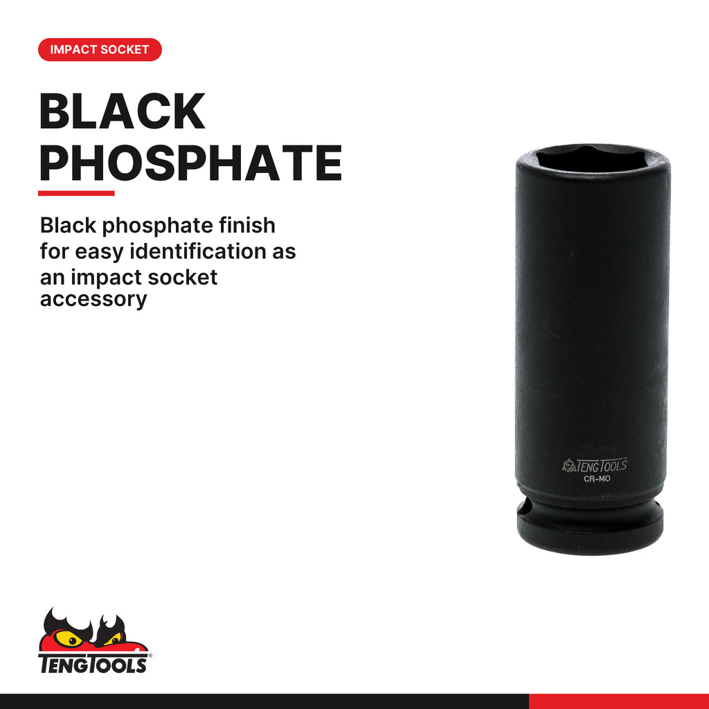 Teng Tools 920216-C Deep Impact Socket 1/2" SAE 1/2", black phosphate finish for easy identification as an impact socket acce