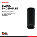 Teng Tools 920216-C Deep Impact Socket 1/2" SAE 1/2", black phosphate finish for easy identification as an impact socket acce