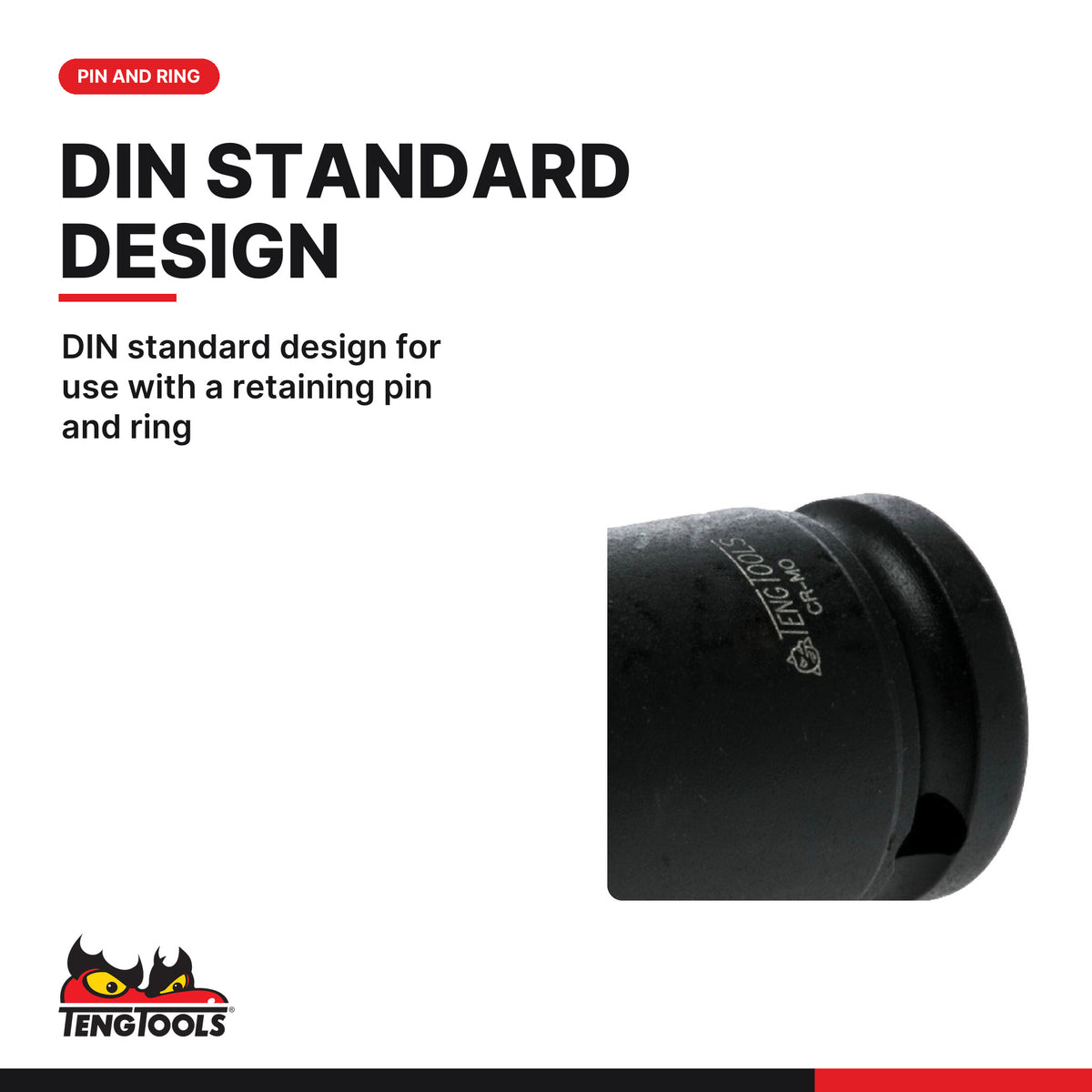 Teng Tools 920216-C Deep Impact Socket 1/2" SAE 1/2", din standard design for use with a retaining pin and ring