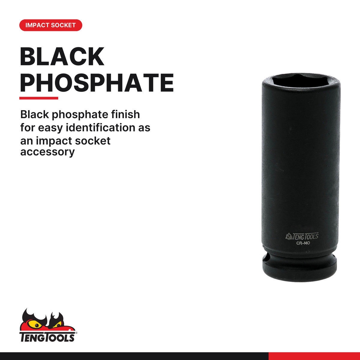 Teng Tools 920224-C 3/4 Inch SAE Deep Impact Socket, black phosphate finish for easy identification as an impact socket acces