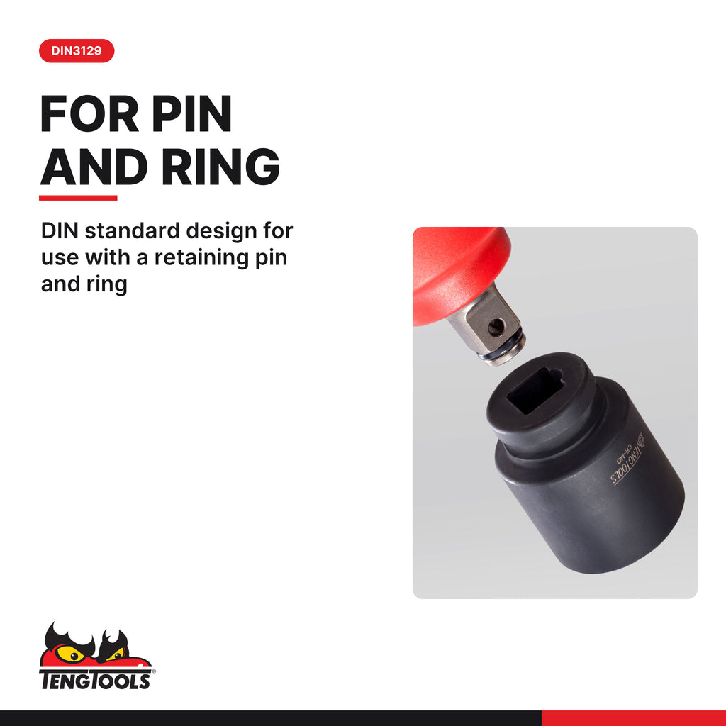 Teng Tools 920517N1 17 mm Metric Impact Socket, din standard design for use with a retaining pin and ring