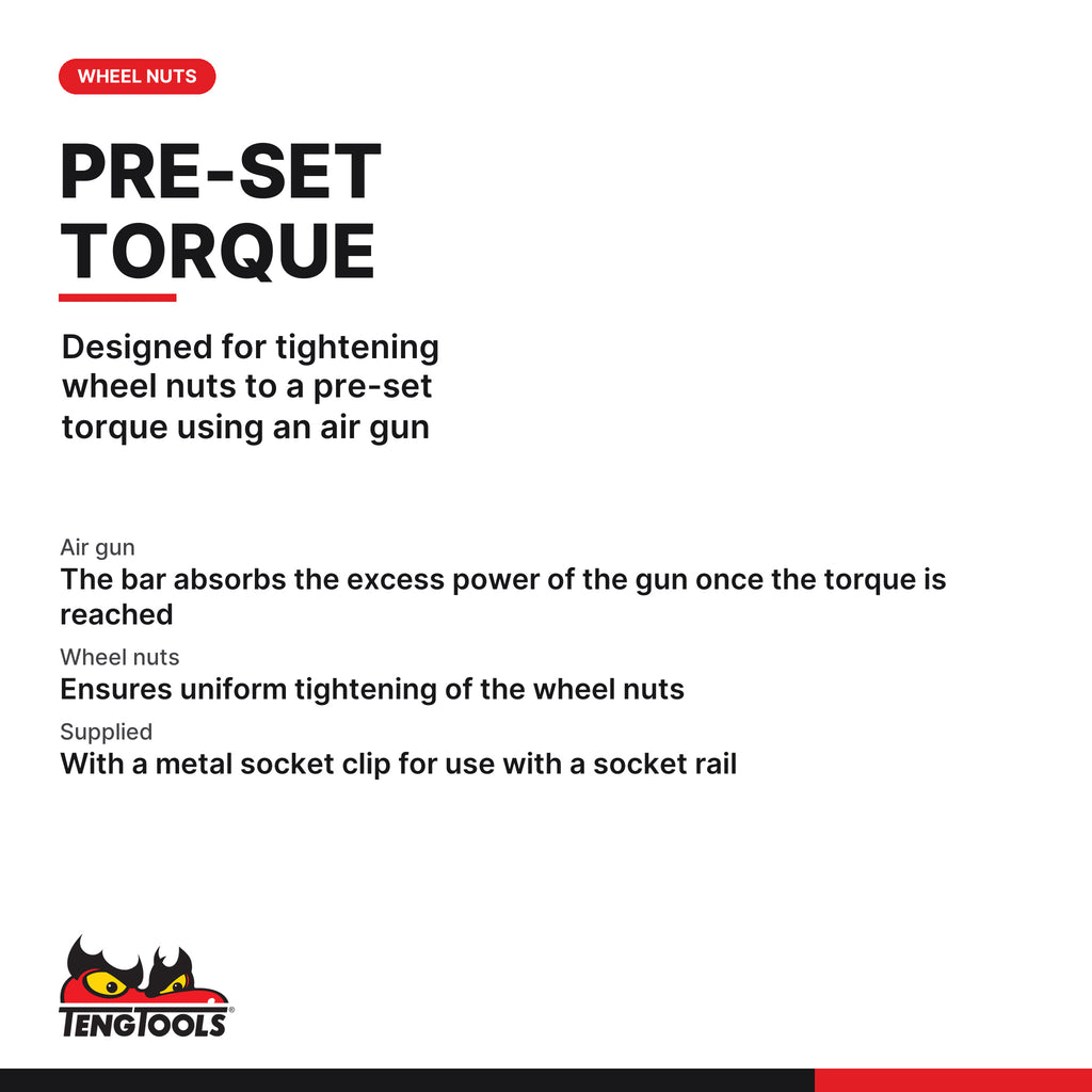 Teng Tools 923090 1/2 Torque Stick 90Nm, designed for tightening wheel nuts to a pre-set torque using an air gun
