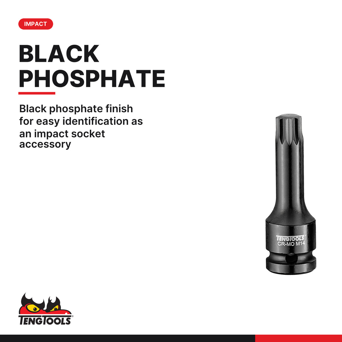 Teng Tools 923814 XZN Triple Square 1/2 Inch Drive 3.1 Inch Long Chrome Molybdenum Spline Impact Bit Sockets, black phosphate